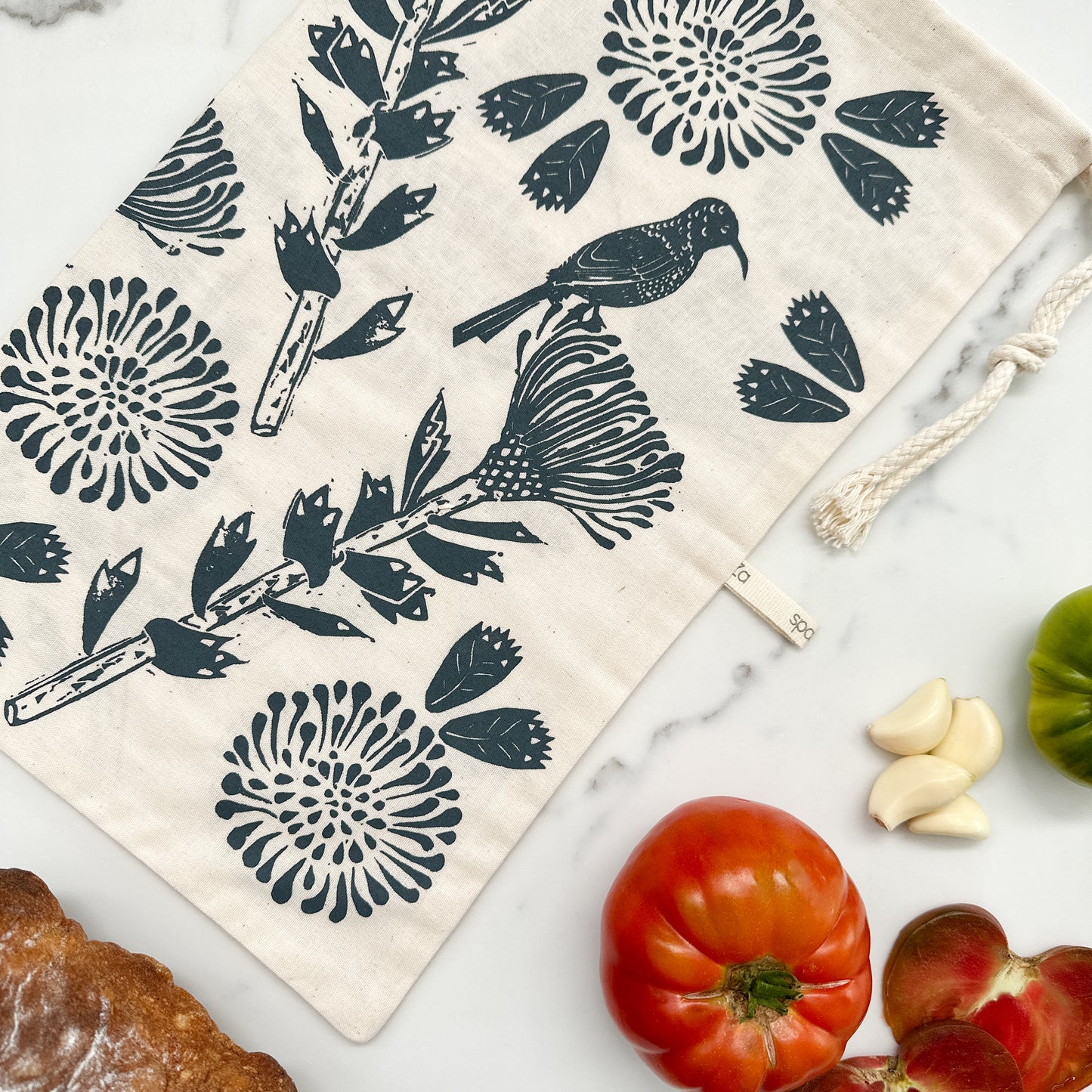 Bread Bag reusable 100% organic cotton 9.5 inch x 16 inch with drawstring