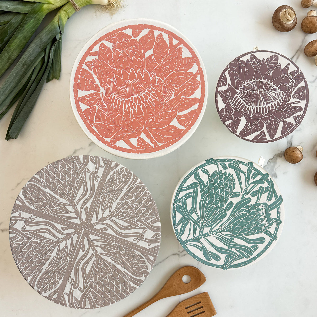 Dish and Bowl Cover Set of 4 | Protea Print