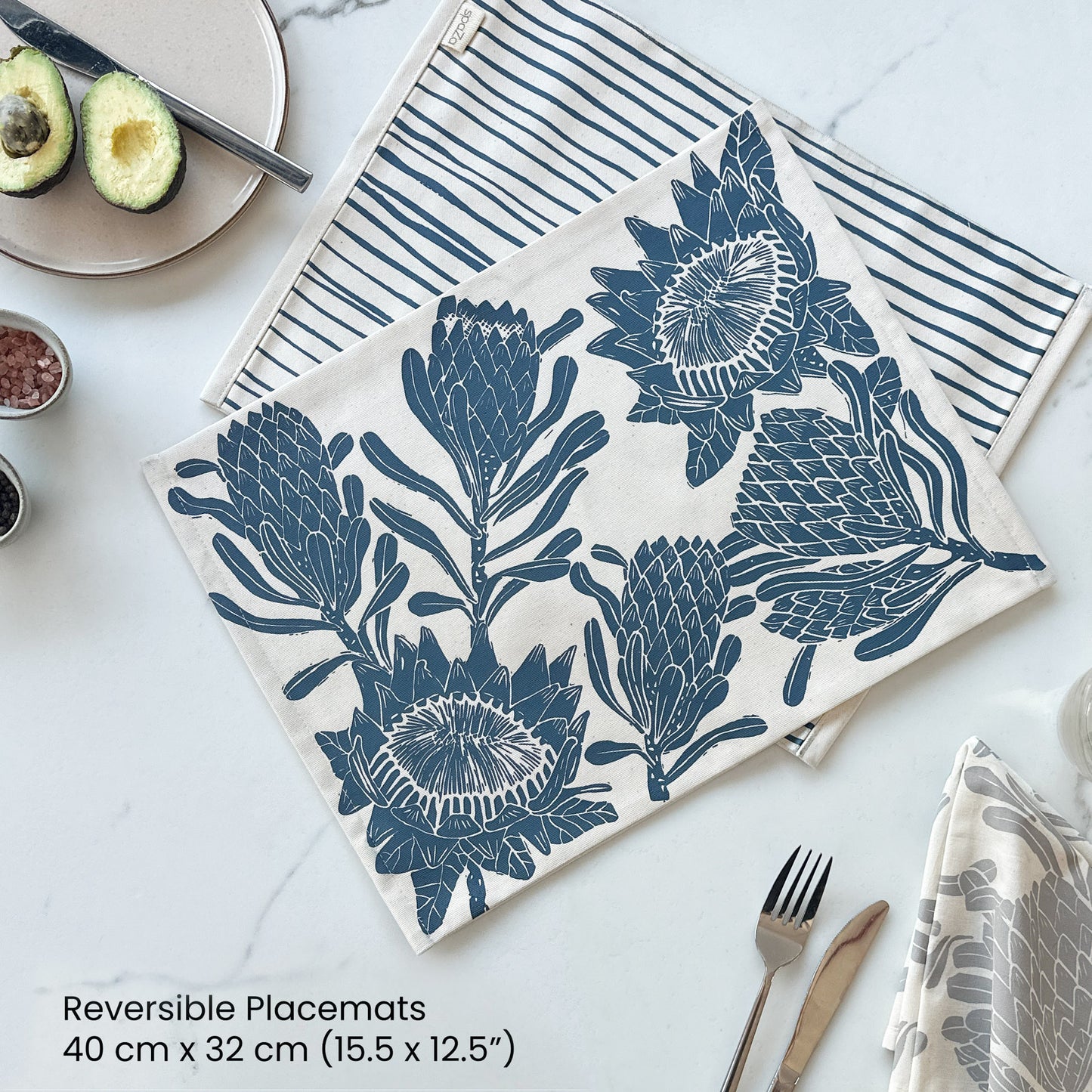 Placemats Reversible Blue Green | Set of 2 Protea Print
