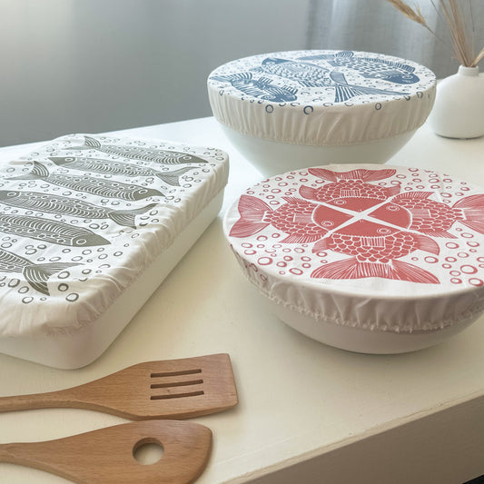 Dish Cover Set of 3 with rectangle and 2 rounds | Fish Print