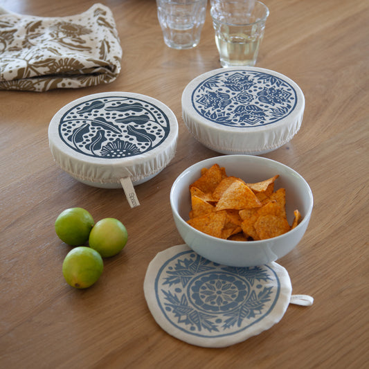 Bowl Covers Set of 3 cereal bowl covers fits 13-17cm / 5-7in Madiba Print