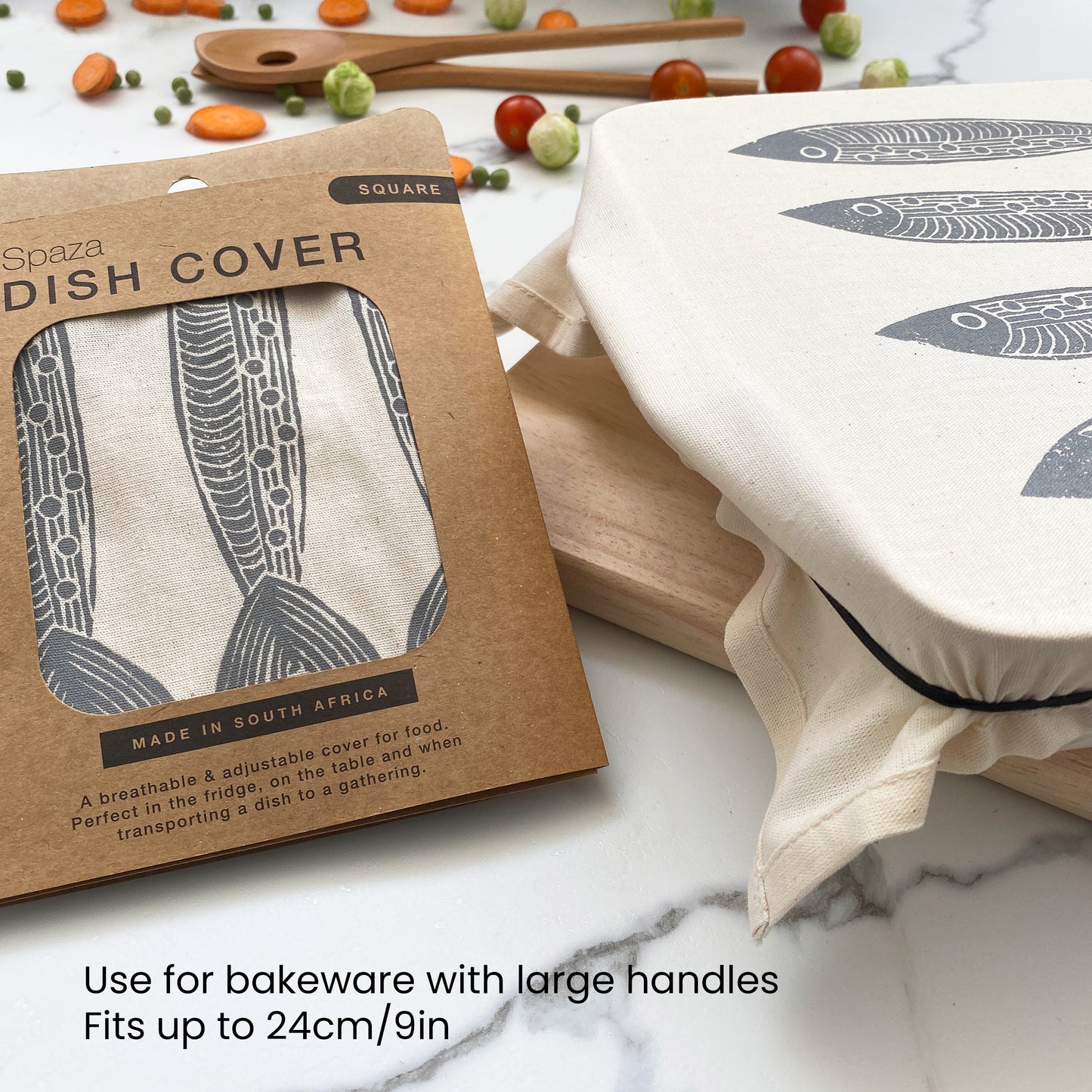 Dish and Casserole Cloth Cover Square Fish Print | goes over handles