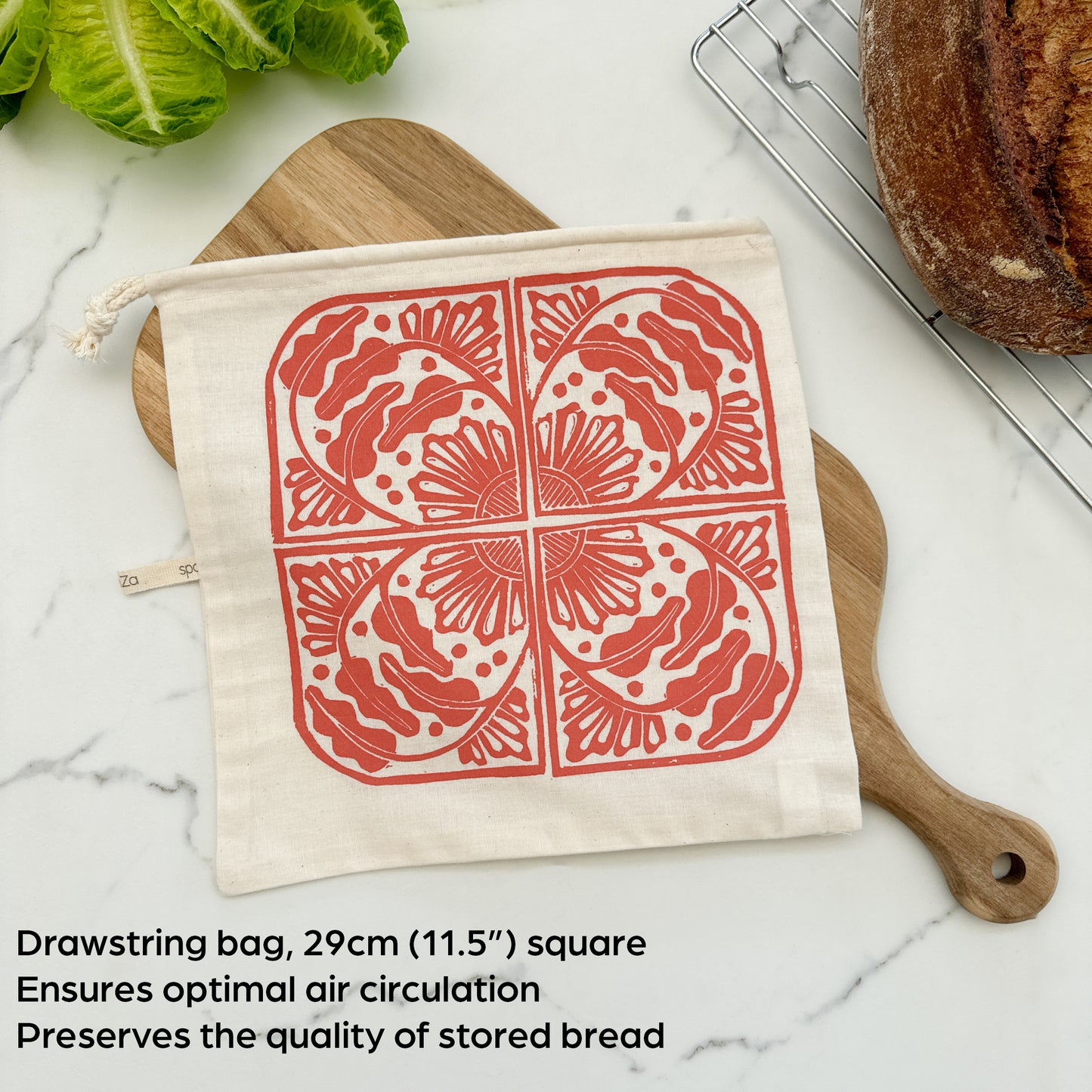 Bread Bag 11.5" square for round loaves organic cotton Madiba series