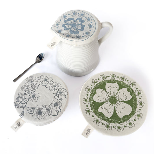 Halo Dish and Bowl Cover Small Set of 3 | Edible Flowers Print