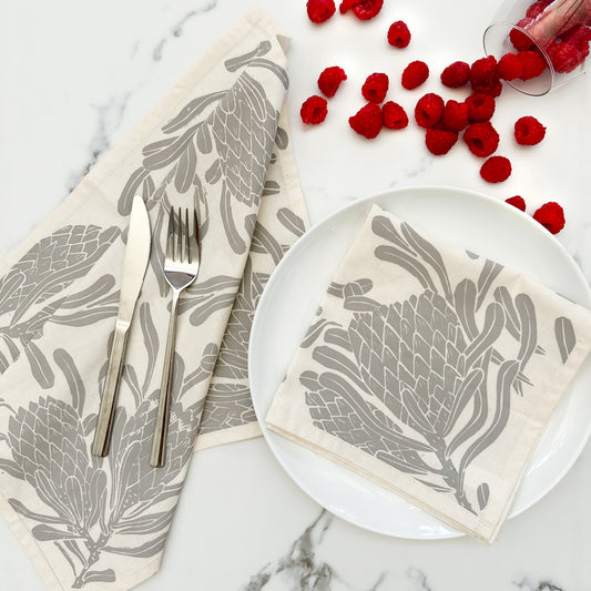 Cotton Table Napkins Protea Print | cloth table decor, table setting sets